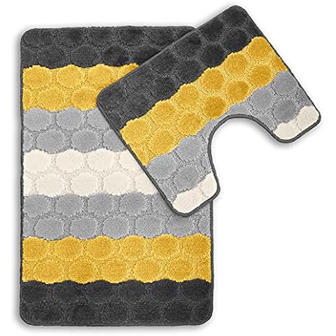 Velosso Non Slip Bath Mat Set in Ochre/Grey Cover