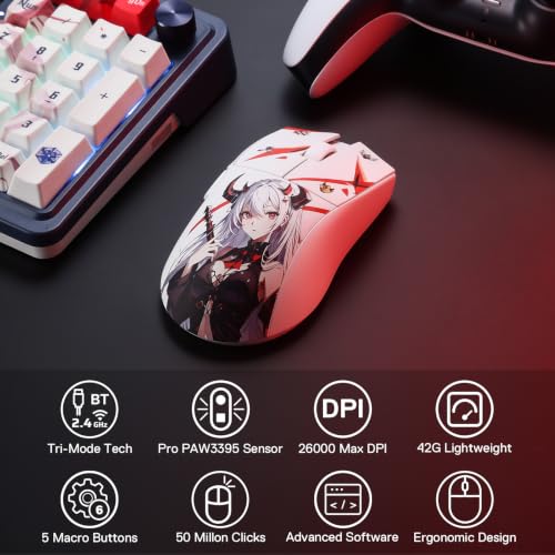 Image of Redragon Eisa Anime Keyboard and Mouse Combo, K686 PRO SE 98-Key Wireless Gasket Gaming Mechanical Keyboard & M916AK PRO 42G Ultra-Light 26K DPI Gaming Mouse, 3-Mode BT /2.4GHz /USB-C, RGB Backlit | Multi-Function Control Knob, 0-Delay Tri-Mode, Cushioned 5-Layer Noise Dampening, 42G Featherlight, 5 Programmable Buttons