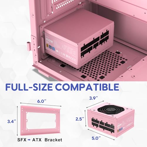 Image of Vetroo 850W SFX Power Supply ATX 3.1 & PCIE 5.1 Ready, 80 Plus Gold Certificate Fully Modular, 90mm FDB Fan for Low-Noise Operation, SFX-to-ATX Bracket, 10-Year Warranty - Pink