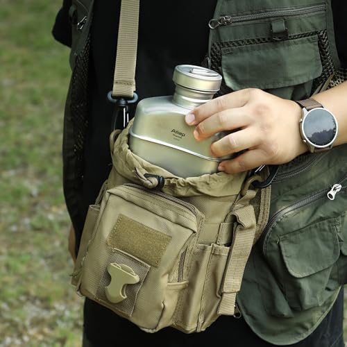 Kit de Cocina Titanium Canteen con Botella de Agua, Olla Portátil Ultraligera 1100ML con Vasos Apilables de 750ML y 400ML para Camping y Senderismo miniatura 4