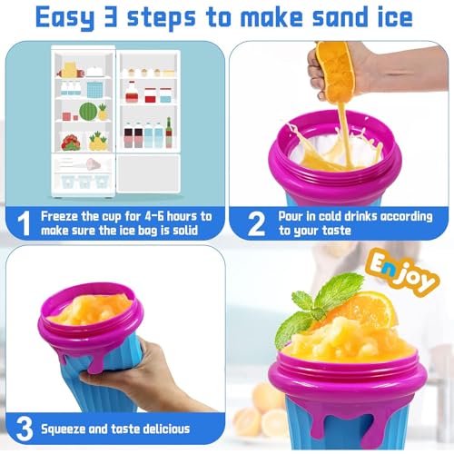 Slush Becher,2 Pcs 500ml Slushie Maker Becher,Slush Becher maker Silikon Squeeze Cup,DIY Slushy Maker Cup Gefrorene Maker Smoothie Becher Sommer-Slush Cup mit Strohhalmlöffel – Bild 5