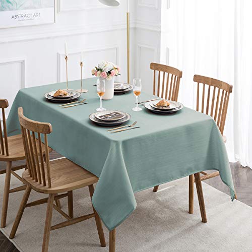 Luxury Stripe Fabric Spring Table Cloth, Heavy Weight Classic 100% Polyester Tablecloths, No Iron, Water Resistance Soil Resistant Holiday Table Cover For Dining,60 Inch X 84 Inch Oblong,Green Teal #TOP4