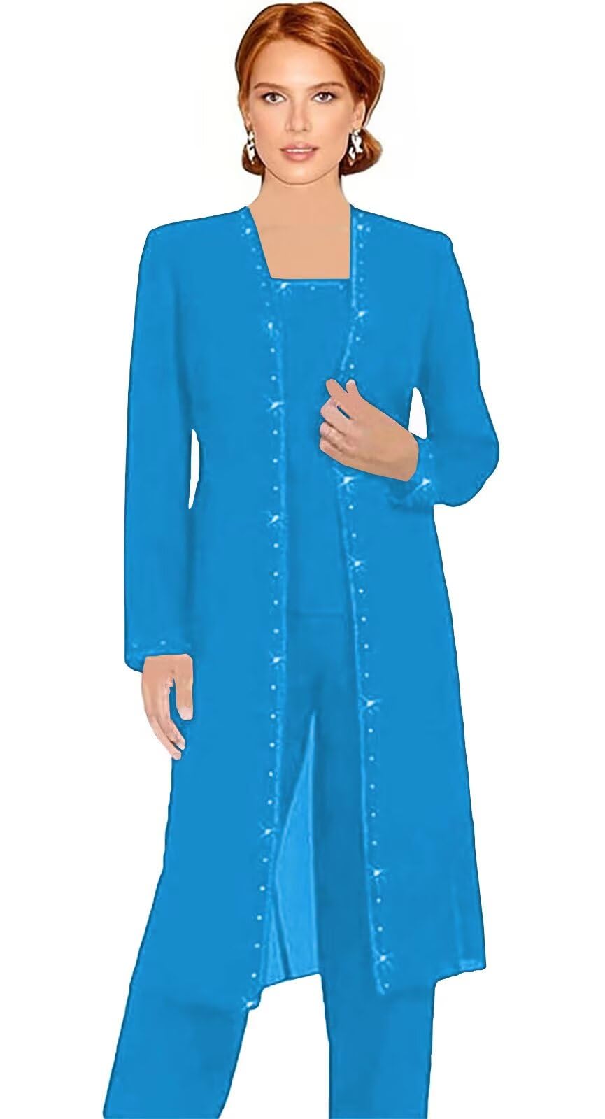 3 Pcs Mother of The Bride Pant Suits for Wedding Long Sleeve Formal Pantsuits for Women Dressy