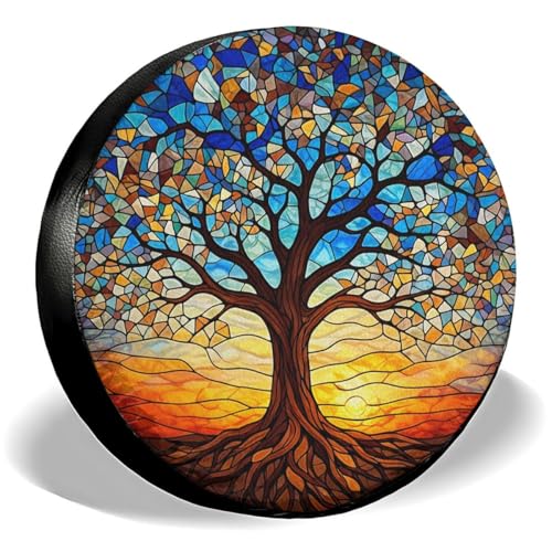 Image of GENANY Tree of Life Mosaic Spare Tire Cover for RV Trailer, Waterproof, No Camera Hole, Size 14 Fits 24-26 Inch
