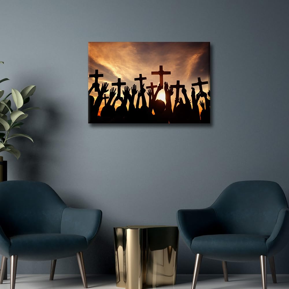 TISHIRON Wall Art for Living Room Christian Bedroom Wall Decor Sunset Wall Paintings for Office Hand of God Print On Canvas Jesus Christ Modern Artwork Stretched and Framed Ready to Hang - Image 3