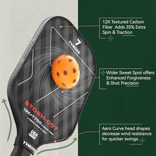 Image of USAPA Approved 6-Layer Construction T700 Carbon Fiber Pickleball Paddle, 16mm Thermoformed Pickleball Racket with High Spin & Extended Grip, Professional Pickleball Paddle for Control and Power