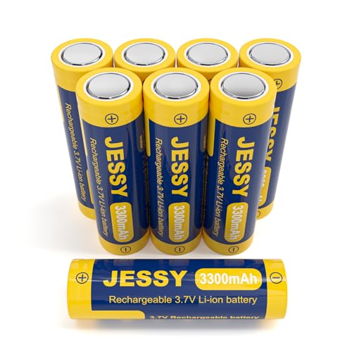 JESSY 8 Pack 3.7Volt Rechargeable Battery Flat Top, 3.7V Lithium...
