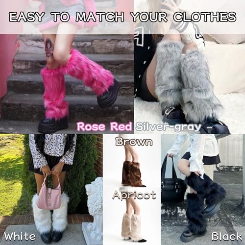 Image of Peecabe Winter Women Faux Fur Fluffy Leg Warmers Fuzzy Long Boot Covers Furry For Christmas