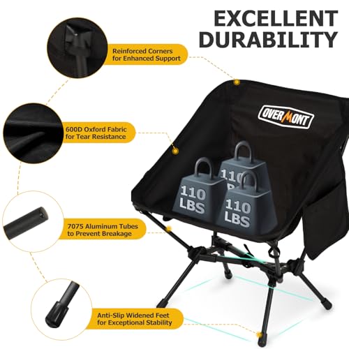 OVERMONT Campingstuhl, faltbar, bis 150kg belastbar, schwarz – Bild 5