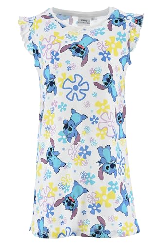 Disney Stitch Vestido para Niñas, Vestido Manga Corta para Niñas, Diseño Tropical Stitch Vestido, Regalo para Niñas, Talla 12 Años | Blanco