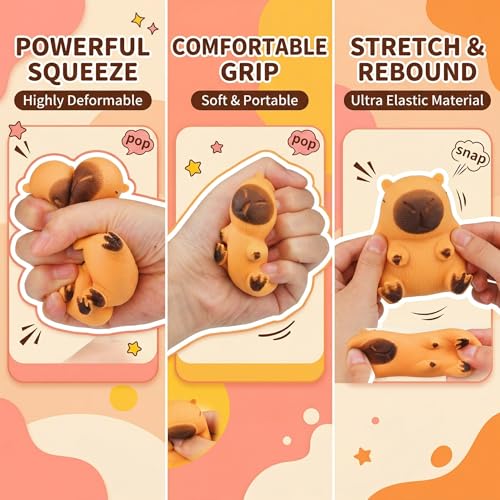 2 Stück Capybara Stressball, Antistressball Stressball Kinder, Anti Stress Spielzeug Squishy Ball Stressabbau für ADHD Autismus Geburtstag Klassenzimmer Geschenke Fidget Toys.