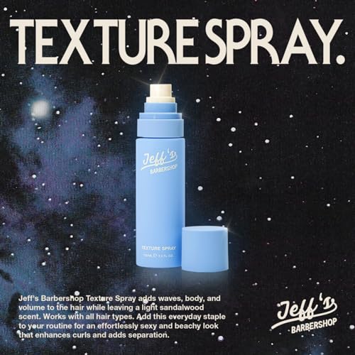 Image of Jeff's Barbershop Sea Salt Texture Hair Spray, Sandalwood - Texturizing & Thickening Volumizer for Men & Women - Light Hold, Textured Finish for Body, Volume & Waves (3.4 fl oz /100ml)