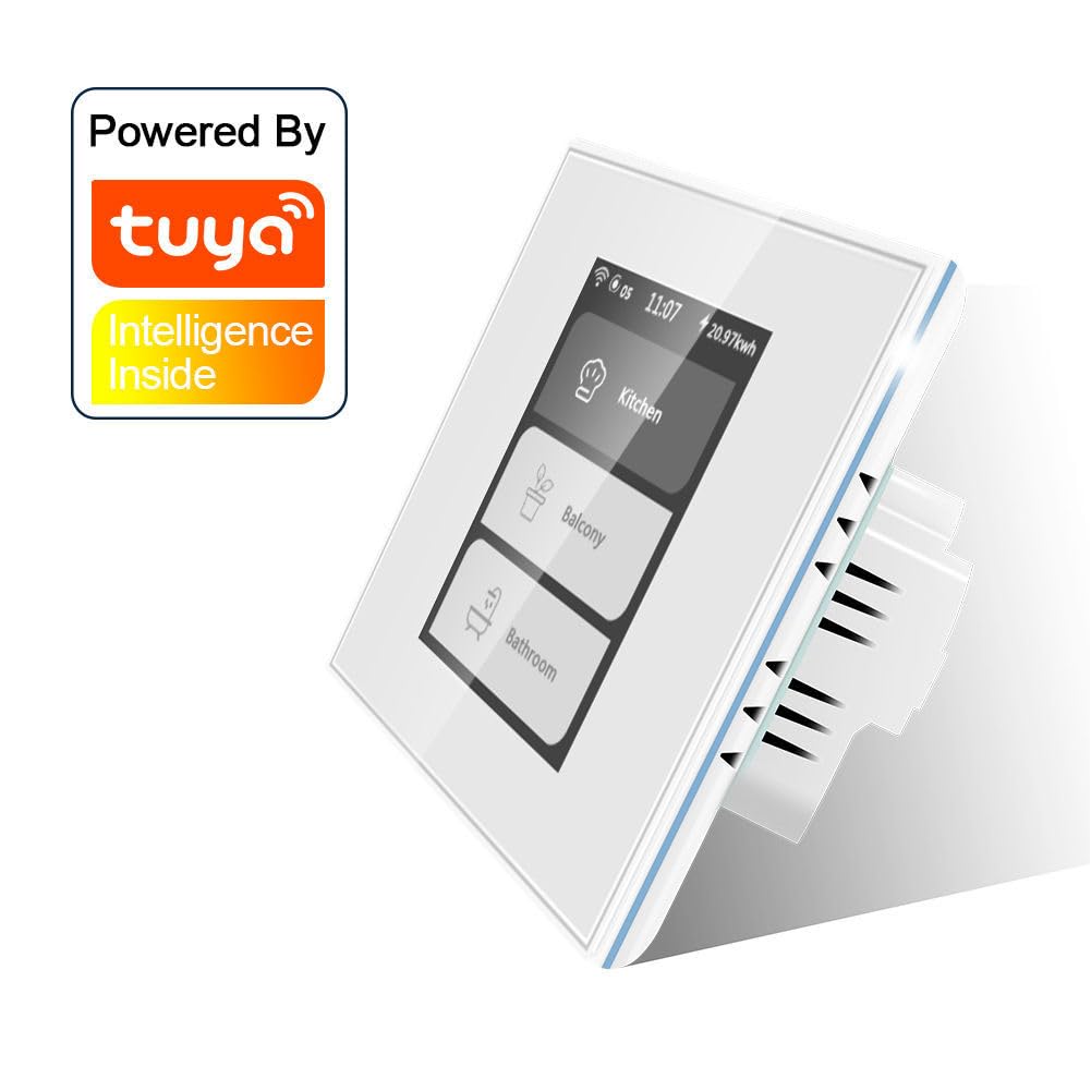 RANRAO Interruptor de Pared WiFi, Interruptor de Pared Inteligente WiFi, Interruptor de luz Inteligente Funciona 4 en 1, Interruptor de luz/Cortina de 3 Bandas, Funciona con Tuya/Homekit,