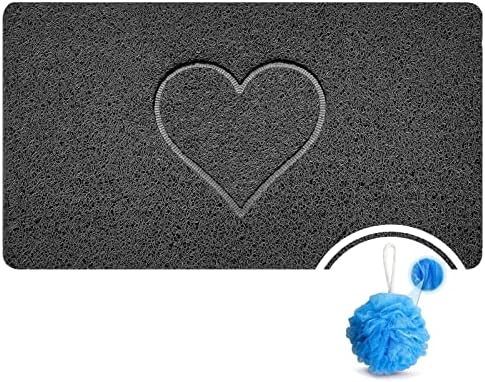 Idyfodol Loofah Shower Mat Non Slip Anti Mould 43 x 75 cm With Shower Puff PVC Machine Washable Bath Mats for Inside Outside Shower-Rectangular (Beige)