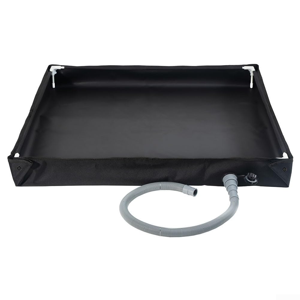 Base doccia pieghevole, piatto doccia portatile, base doccia pieghevole da campeggio, piatto doccia portatile con tubo di scarico, 80 x 80 x 10 cm, tessuto Oxford + PVC (nero)