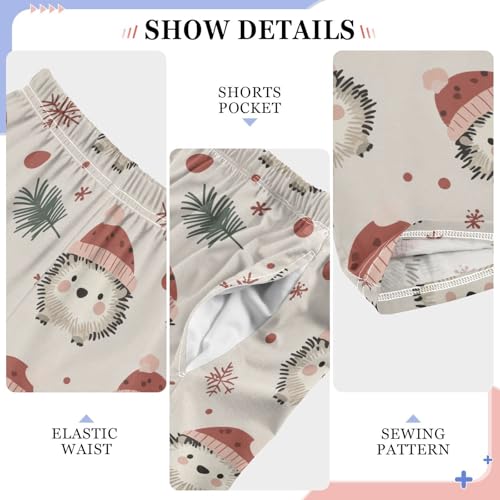 ZZXXB Winter Hedgehog Holly Leaves Boys Long Pants Soft Trousers Elastic Waist Kids Lounge Bottoms with Pockets S-XL4