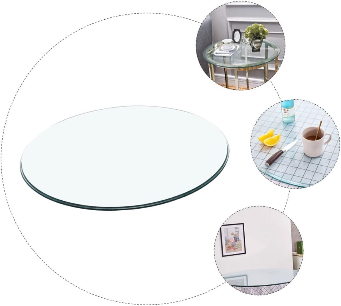Cabilock Round Tempered Glass Table Top Thickened Clear Surface for Dining and End Tables Diameter Explosion- Smooth Polished Edges Easy to Clean