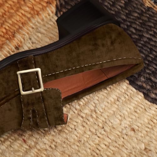 Image of MOOMMO Women Chunky Heel Penny Loafers Square Toe Buckle Slip On Comfort | Office Ladies Loafer Pumps 2 inch Stacked Block Heel Dress Loafers Oxfords Walking Dress Shoes Casual Size 4-11 M US