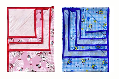 Image of EcoSoft Plastic Sheet,PVC Sheet for Kids,Rubber Sheet for Babies,Bed Wetting Protector(90 x 135 cm) (Pink Bear & Blue PPG)