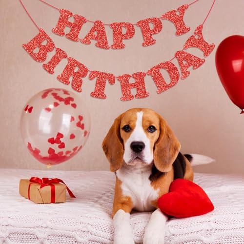 Image of Red Happy Birthday Banner Happy Birthday Bunting Garland Sign for Boys Girls Women Birthday Party Decorations Wall Hanging Background Decor Supplies