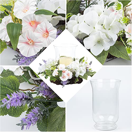 Ki Store Hurricane Candle Holder White Hydrangea Flower Candle Ring Wreath With Glass Cylinder Holder For Pillar Candle Tealight For Dinning Table Tabletop Mantel Centerpiece Decor #TOP5