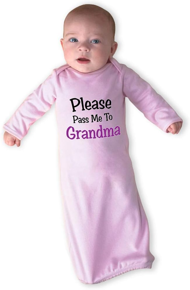 Cute Rascals Please Pass Me to Grandma Long Sleeve Envelope Neck Boys-Girls Cotton Newborn Sleeping Gown One Piece - Soft Pink, Gown Only