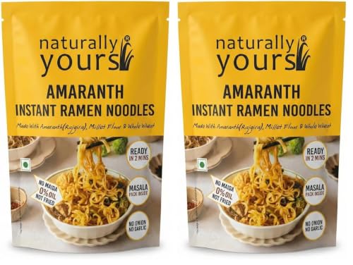 Image of Naturally Yours Amaranth Instant Ramen Noodles | Amaranth, Millet & Whole Wheat | High Protein | No Maida, No MSG, Not Fried | No Onion No Garlic, Jain Friendly | Ready in 2 Minutes | 175g Pack