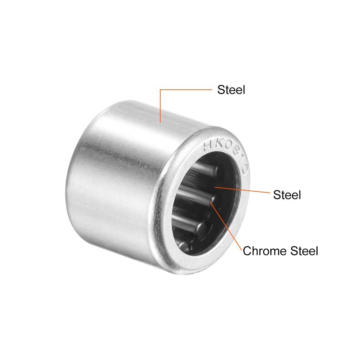 sourcing map HK0810 Roulements à Aiguilles 8mm Alésage 12mm OD 10mm Largeur Acier Chromé Extrémité Ouverte 10Pcs