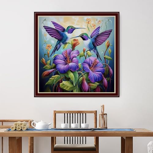 Image of Dimensean Stamped Cross Stitch Kits Full Range of Embroidery Patterns Starter Kits for Beginners Adult DIY Cross Stitches Needlepoint Kits 11CT-Colorful Flower Hummingbird 18x18 inch
