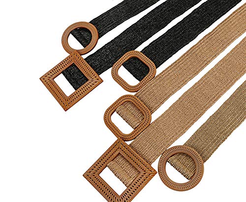 Women's Straw Braided Wide Elastic Waist Belt Waistband for Dress3