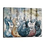 LAIART Guitar Wall Art Modern Blue Canvas Prints Musical Themed Canvas Picture Art work to Hang for bedroom Living Room office Wall Decor Size 11x15