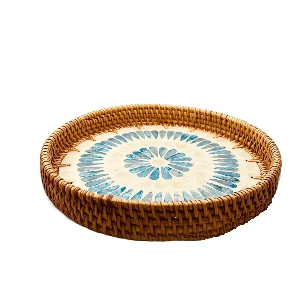 Basket Storage Box Kitchen 4pcs New Nordic Style Rattan Woven,Color Shell Splicing Handmade Fruit Tray