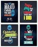 Gamer Inspirational Canvas Print Wall Art Motivational Posters for Boys and Teens Bedroom, Gaming Room, Man Cave, Computer Room (Set of 4, 8x10, Unframed) by The Mindful Project