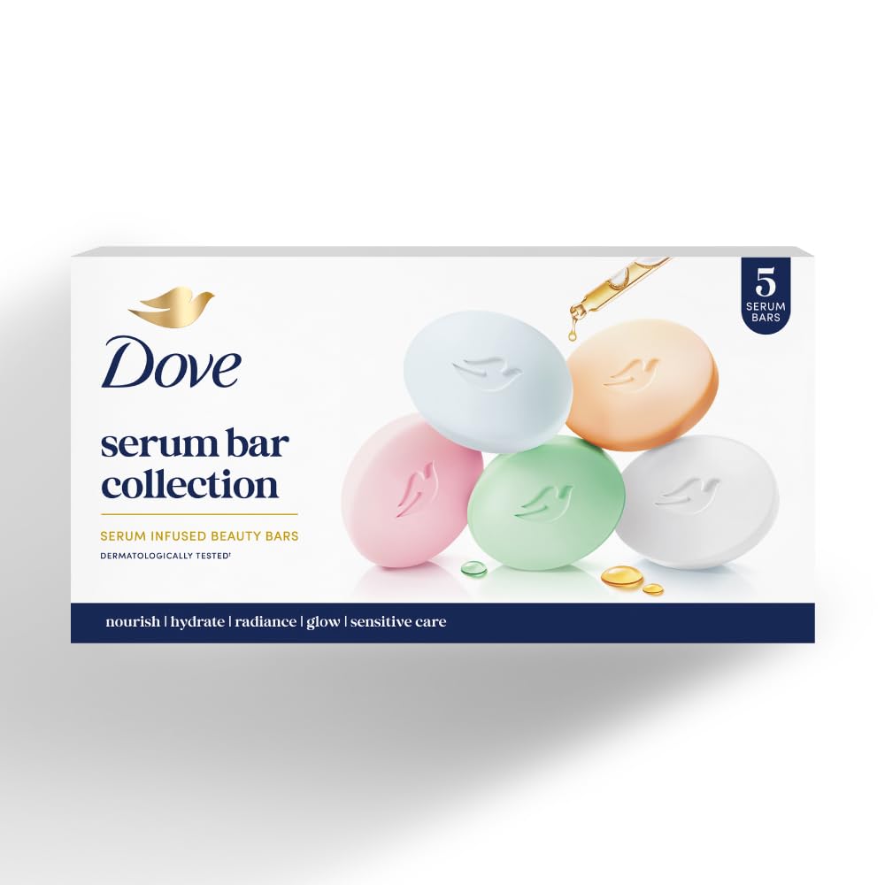 Dove Serum Bar Collection - Variety Multiple Pack (Pack of 5) 125g each 5 Different Bars - Cream, Fresh, Pink, Sandal & Sensitive Bar-image-47