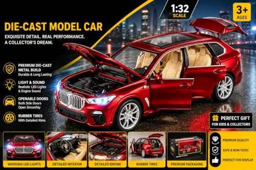 Image of Royals hub BMW X5 SUV 1:32 Scale Model Car Exclusive Alloy Metal Pull Back Die-cast Car Diecast Metal Pullback Toy car with Openable Doors & Light Music Best Gifts Toys Kids【Colors as Per Stock】