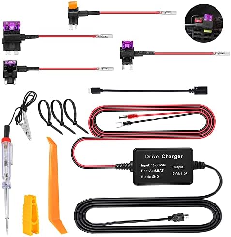 Gobesty Dash Cam Hardwire Kit, Nextbase Dash Cam Hardwire Kit, In Car Hard Wiring Kit Dash Camera mini/micro USB adpater, 12V 24V to 5V Car Dash Camera Hard Wire Kit for Dashcam GPS
