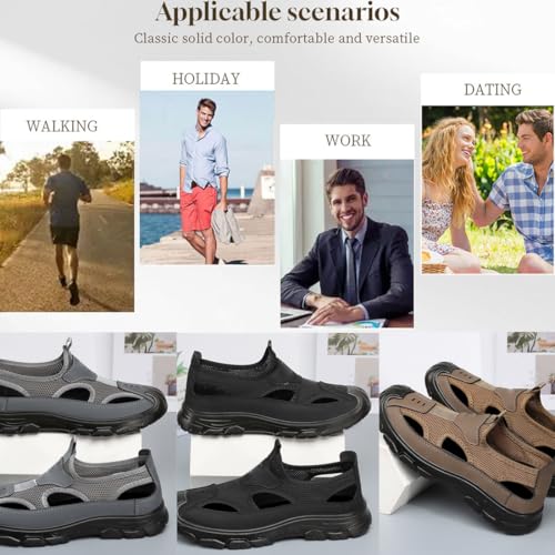 Men's Hollow Sandals, Mens Slip On Hiking Sandals, Barefoot Beach Sandal for Diving Hiking Outdoor Sport (Brown,44EU)4