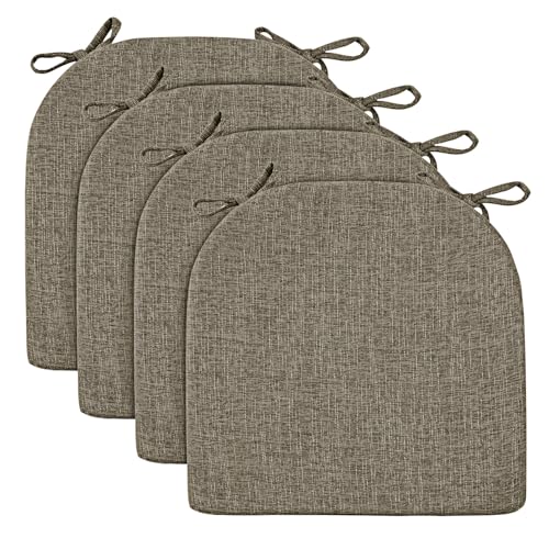 Image of Wellsin Chair Cushions for Dining Chairs 4 Pack - Kitchen Chair Cushions with Ties and Non-Slip Backing - Dining Chair Pads 16 inchX16 inchX2 inch, Khaki