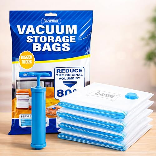 Image of CLAPONE 4 Pcs Vacuum bags for clothes with pump for Clothes /Space /Vacuum Sealer Bags /Comforters /Blankets /Bedding Smart Saver Vacuum bags /Vacuum Storage Bags