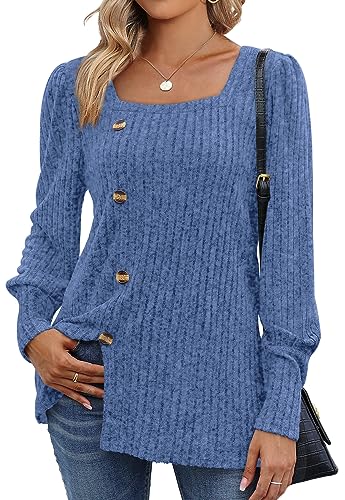 WIHOLL Women's Striped Sweater - Casual Long Sleeve Round Neck Fashion Top