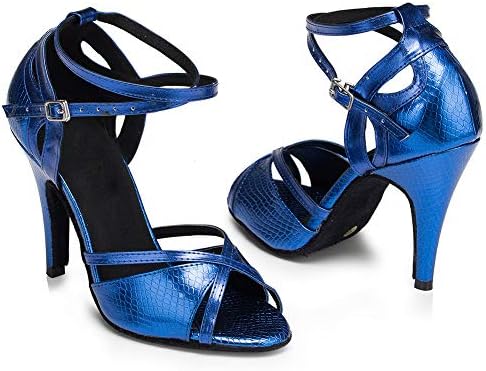 YKXLM Ballroom Dance Shoes for Women Latin Salsa Party Tango Wedding Performance Shoes,L035,3 1/3" Heel,Blue,7.5US | Image 1