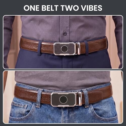 Image of THE MEN THING Mens Genuine Leather Belt | 2 in 1 Reversible (Brown & Black) (1 Pc.) - REXVA - MONTREX