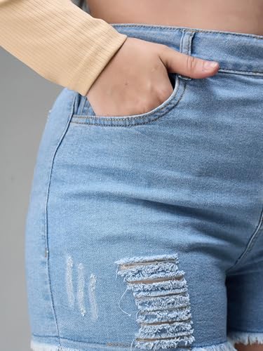 Image of Miss Chase A+ Women's Regular High Rise Mild Distress Regular Denim Skorts