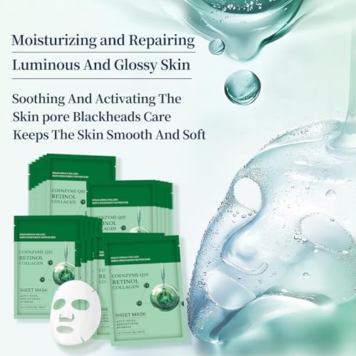 YAFUSIPE Collagen Face Sheet Mask Anti Aging Skin Care Mask Sheets Collagen Sheets Pack With Retinol Sheet Facial Masks Bulk, Face Masks Beauty for Women Fine Lines Wrinkle Moisturizing 10 Pack