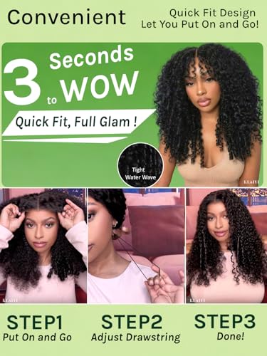 Image of KLAIYI Bye Bye Slip Precut 7x5Glueless Water Wave with Burmese Curls Mix Twist Finger Colis HD Lace Front Human Hair Wig Drawstring Pre Plucked Bleached Knots 30S Ready to Wear and Go Wig 150% 24Inch