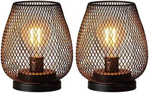 DECORKEY Set of two Battery Operated Lamp LED Desk Lantern, Metallic Cage Cordless Lamps with LED Bulb,Classic Ornamental Out of doors Lantern for Weddings, Events, Patio, Occasions for Indoors Shelf Decor