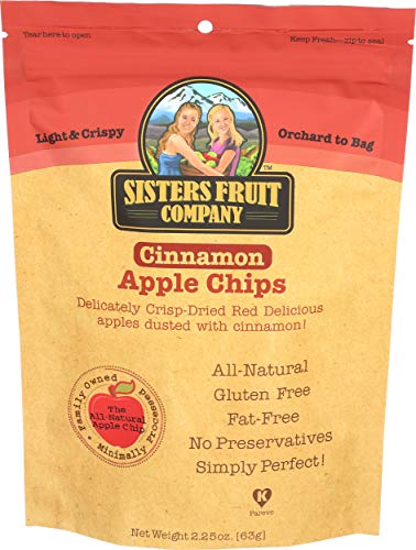 Sisters Fruit Company Apple Chips, Cinnamon Apple, All Natural, Gluten-Free, Fat-Free (Contains SIX 2.25 OZ. Bags)