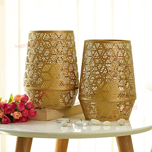 Tied Ribbons Metal Hurricane Candle Holders For Pillar Candles (Set Of 2, Gold) Vintage Tealight Holder For Living Room Wedding Candlestick Holders For Table Centerpiece, Outddor, Lawn, Patio #TOP2