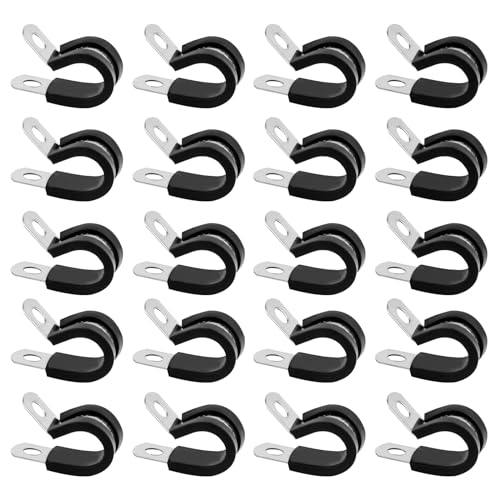 Assortiment de 20 colliers de serrage en P en acier inoxydable avec revêtement en caoutchouc de 12 mm, colliers de serrage pour câble, cordon, fil, tuyau,...