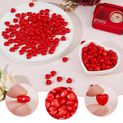 DICOSMETIC 200Pcs Acrylic Heart Beads 10mm Love Heart Beads Red Heart Shaped Pony Beads Mini Heart Spacer Beads for Valentine's Mother's Day Jewelry Making - Image 4